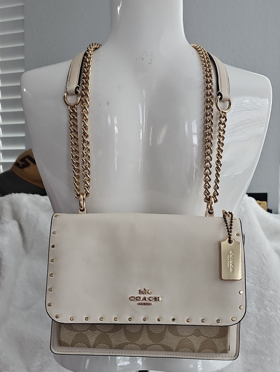 Coach Handbags - Coach Klare Cream Leather Shoulder Bag with Gold Chain Straps